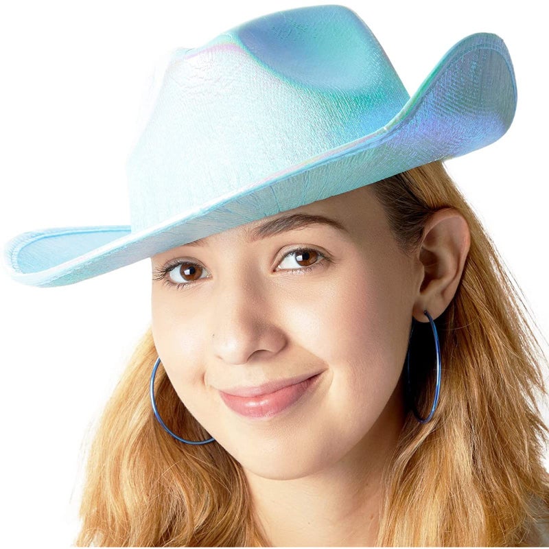 Zodaca Holographic Cowboy Hat - Adult, Light Blue EVA Foam - Cowboy Hats for Women, Iridescent Glitter Sparkle - Space Festival Party Accessory - Image 5
